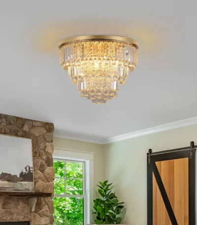 US Stock Free Shipping French Gold Round Crystal Chandelier 6-Light 20 Inch Luxury Ceiling Light Fixture for Living Room