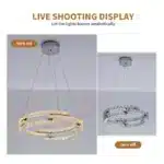 3-Ring Crystal Chandelier, Dimmable Pendant Light with Remote, Adjustable Height Ceiling Light for Living Room, Dining Room