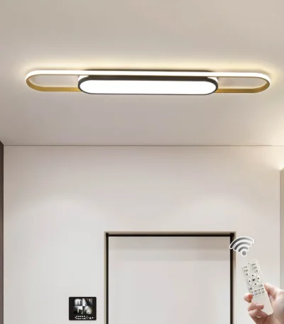 Modern LED ceiling light with dimmable acrylic shade in a bright living room setting