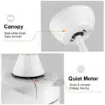 Modern 42-Inch Indoor White Ceiling Fan with LED Light Dimmable AC Motor 52-Inch Blades Remote Control Switch for Dining