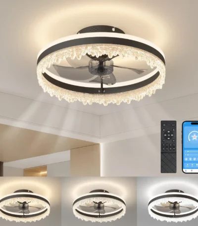 Ship in USA,Modern LED Ceiling Fan Light,16-inch Dimmable Ceiling Light with Invisible Blades,Remote Control &