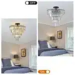 20" Black Crystal Chandelier Ceiling Light, Modern Luxury 10-Light Flush Mount Light Fixture, Elegant Home Lighting (No