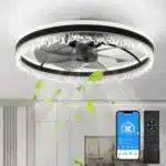 Ship InUSA,Modern LED Ceiling Fan with Light,24'' Dimmable Ceiling Light with Invisible Blades and Crystal Design,Remote