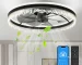 Ship InUSA,Modern LED Ceiling Fan with Light,24'' Dimmable Ceiling Light with Invisible Blades and Crystal Design,Remote