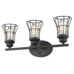 HMS Three-Light Matte Black Cage LED Wall Sconce Modern Square Design with Golden Body Warm White CCT for Indoor Stair
