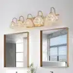 29" Modern Crystal Bathroom Vanity Light,5-Light Golden Wall Sconce with Clear Glass Shade, Elegant Wall Mount Lighting No