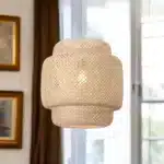 HMS Natural Boho Weave LED Ceiling Lamp Induction Lamps with Iron Base 220V AC for Hotel and Farmhouse Switch Controlled