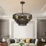 20" Rustic 4-Tier Black Hemp Rope Pendant Light with 6 E12 Sockets,Tiered Boho Ceiling Light Fixture (Bulb Not Included)