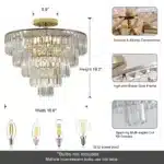 US Stock Free Shipping 19.7in Luxury Round Crystal Chandelier Fixture 10-Light French Gold Iron Ceiling Light for Living