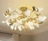 Modern Branch Chandelier Brass Ceramic Ginkgo Leaf Golden Chandelier Ceiling Light for Bedroom Living Room Dining Room