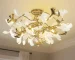 Modern Branch Chandelier Brass Ceramic Ginkgo Leaf Golden Chandelier Ceiling Light for Bedroom Living Room Dining Room