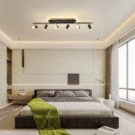 60W Modern Dimmable LED Ceiling Light, 6-Light Flush Mount Fixture with Remote, 51" Black & Gold for Kitchen, Bedroom