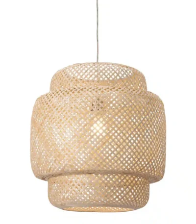 HMS Natural Boho Weave LED Ceiling Lamp Induction Lamps with Iron Base 220V AC for Hotel and Farmhouse Switch Controlled