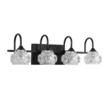 US Stock Free Shipping Matte Black 4-Light Wall Sconce, Crystal Glass Shade Bathroom Vanity Fixture for Makeup Over Mirror