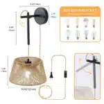 Rattan Wall Sconce Lighting, Boho Vintage Wall Mount Lamp with Wooden Shade, Farmhouse Rustic Indoor Wall Light for Bedroom