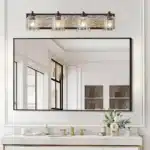 32" Farmhouse Vanity Light Fixture, 4-Light Bathroom Wall Sconce with Clear Seeded Glass Shades (No Bulbs) – close-up detail