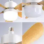 FCJ Modern Polycarbonate Ceiling Fan with Remote Control Solid Wood and Crystal Lamp Body 220V LED Dining Room Light Source