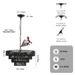 20" Rustic 4-Tier Black Hemp Rope Pendant Light with 6 E12 Sockets,Tiered Boho Ceiling Light Fixture (Bulb Not Included)