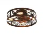 US Stock Free Shipping 19.7in Farmhouse Caged Flush Ceiling Fan Light AC Quiet 6-Speed Reversible with Timer Remote – angled