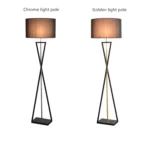 Modern floor lamp with iron frame and fabric shade in a contemporary living room