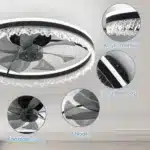 Ship InUSA,Modern LED Ceiling Fan with Light,24'' Dimmable Ceiling Light with Invisible Blades and Crystal Design,Remote