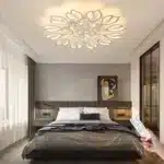Modern LED Ceiling Light, Dimmable 12-Light Flush Mount Flower Chandelier with Remote, 55W White Acrylic Fixture – base
