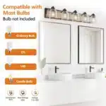 40" Farmhouse Vanity Light Fixture, 5-Light Bathroom Wall Sconce with Clear Seeded Glass Shades, Black and Wood Grain Finish