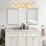 29" Modern Crystal Bathroom Vanity Light,5-Light Golden Wall Sconce with Clear Glass Shade, Elegant Wall Mount Lighting No