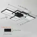 50W Dimmable LED Ceiling Light, Modern 3-Square Acrylic Flush Mount Fixture with Remote Control for Living Room – side view