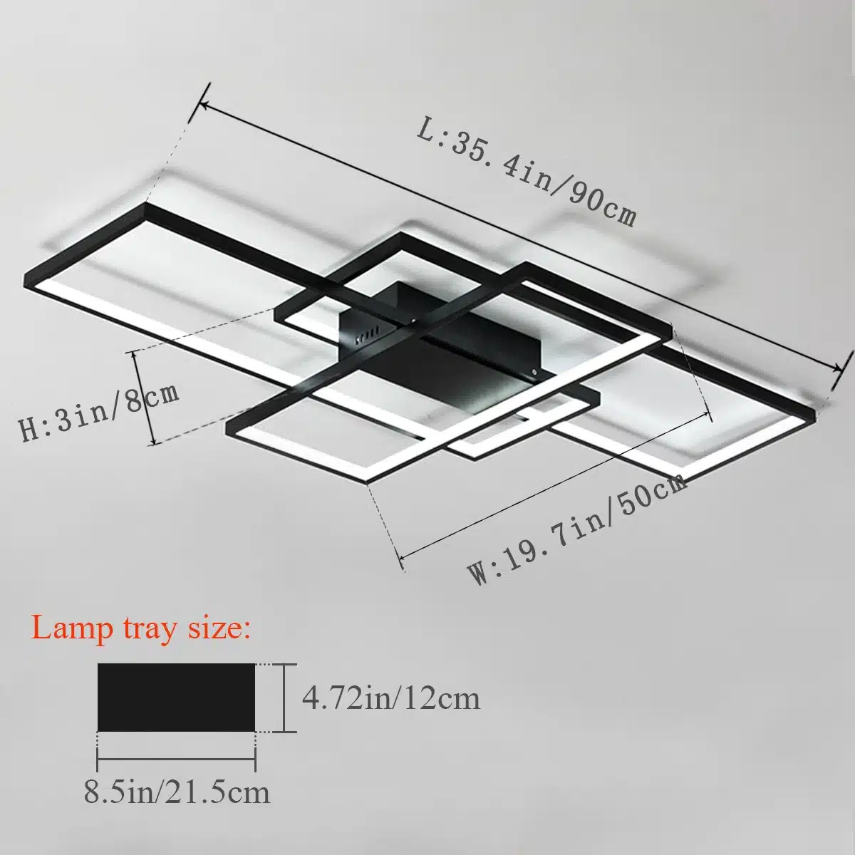 50W Dimmable LED Ceiling Light, Modern 3-Square Acrylic Flush Mount Fixture with Remote Control for Living Room