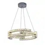 3-Ring Crystal Chandelier, Dimmable Pendant Light with Remote, Adjustable Height Ceiling Light for Living Room, Dining Room