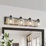32" Farmhouse Vanity Light Fixture, 4-Light Bathroom Wall Sconce with Clear Seeded Glass Shades (No Bulbs)