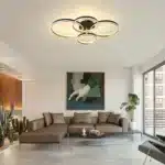 60W Dimmable LED Ceiling Light, Modern 4-Ring Gold Flush Mount with Remote, 3-Color Lighting for Living Room, Bedroom,