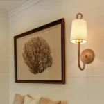 Natural Rattan Wall Sconce Set of 2 Boho Woven Wicker White Shade Wall Light for Vanity Stairway Fireplace Living room – top