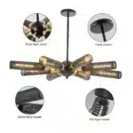 US Stock Free Shipping 33.5 Inch 8-Light Black Industrial Chandelier Iron Hanging Ceiling Light for Dining Living Room