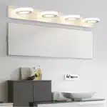 Modern LED mirror light illuminating a stylish bathroom vanity