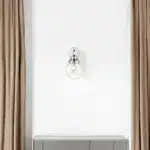 HMS Modern Contemporary Light Silver Wall Sconce with Round Warm White Glass Shade for Apartment and Bathroom Use