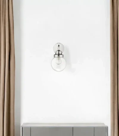 HMS Modern Contemporary Light Silver Wall Sconce with Round Warm White Glass Shade for Apartment and Bathroom Use