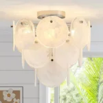 Gold Vintage Flush Mount Ceiling Light - 4-Light Glass Fixture for Bedroom, Hallway, Kitchen, Farmhouse – angled view