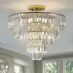 US Stock Free Shipping 19.7in Luxury Round Crystal Chandelier Fixture 10-Light French Gold Iron Ceiling Light for Living Room