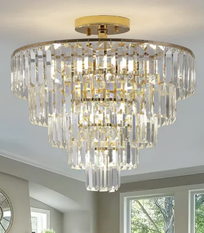 US Stock Free Shipping 19.7in Luxury Round Crystal Chandelier Fixture 10-Light French Gold Iron Ceiling Light for Living Room