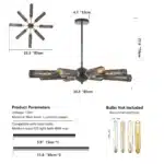 US Stock Free Shipping 33.5 Inch 8-Light Black Industrial Chandelier Iron Hanging Ceiling Light for Dining Living Room