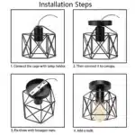 Local Warehouse Industrial Geometric Cage Semi-Flush Mount Ceiling Light E26 E27 Base Vintage Lighting Fixture for Bedroom