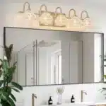 29" Modern Crystal Bathroom Vanity Light,5-Light Golden Wall Sconce with Clear Glass Shade, Elegant Wall Mount Lighting No