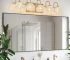 29" Modern Crystal Bathroom Vanity Light,5-Light Golden Wall Sconce with Clear Glass Shade, Elegant Wall Mount Lighting No