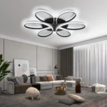 Modern LED Ceiling Light Fixture Black Ceiling Lamp with Remote Control Dimmable 6 Rings Flower Shaped for Living Room