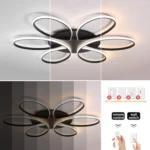 Modern LED Ceiling Light Fixture Black Ceiling Lamp with Remote Control Dimmable 6 Rings Flower Shaped for Living Room