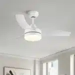 Modern 42-Inch Indoor White Ceiling Fan with LED Light Dimmable AC Motor 52-Inch Blades Remote Control Switch for Dining 220V