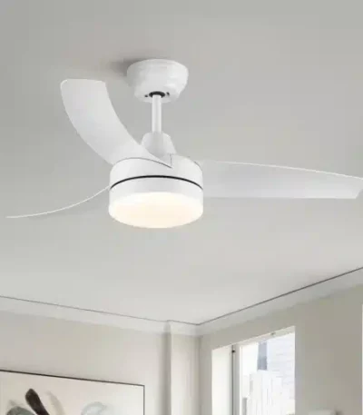 Modern 42-Inch Indoor White Ceiling Fan with LED Light Dimmable AC Motor 52-Inch Blades Remote Control Switch for Dining 220V