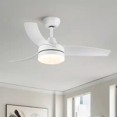 Modern 42-Inch Indoor White Ceiling Fan with LED Light Dimmable AC Motor 52-Inch Blades Remote Modern 42-Inch Indoor White Ceiling Fan with LED Light Dimmable AC Motor 52-Inch Blades Remote Control Switch for Dining 220V